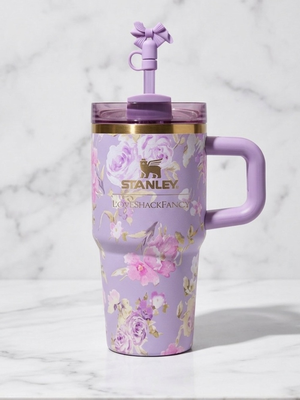LoveShackFancy + Stanley | Purple Floral Tumbler with Bow Straw | 20oz